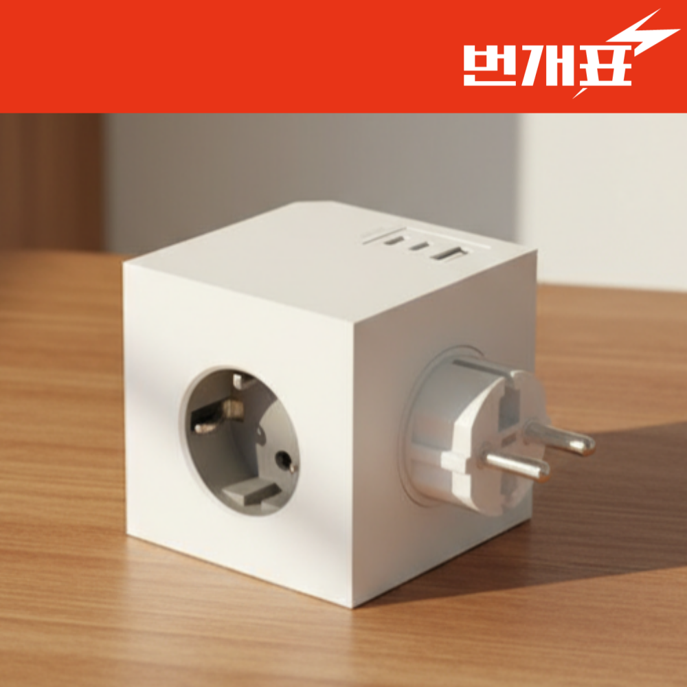 큐브 멀티탭 USB 디자인 여행용 캠핑용 멀티 콘센트 플러그형 (고속케이블포함) - 상품 이미지