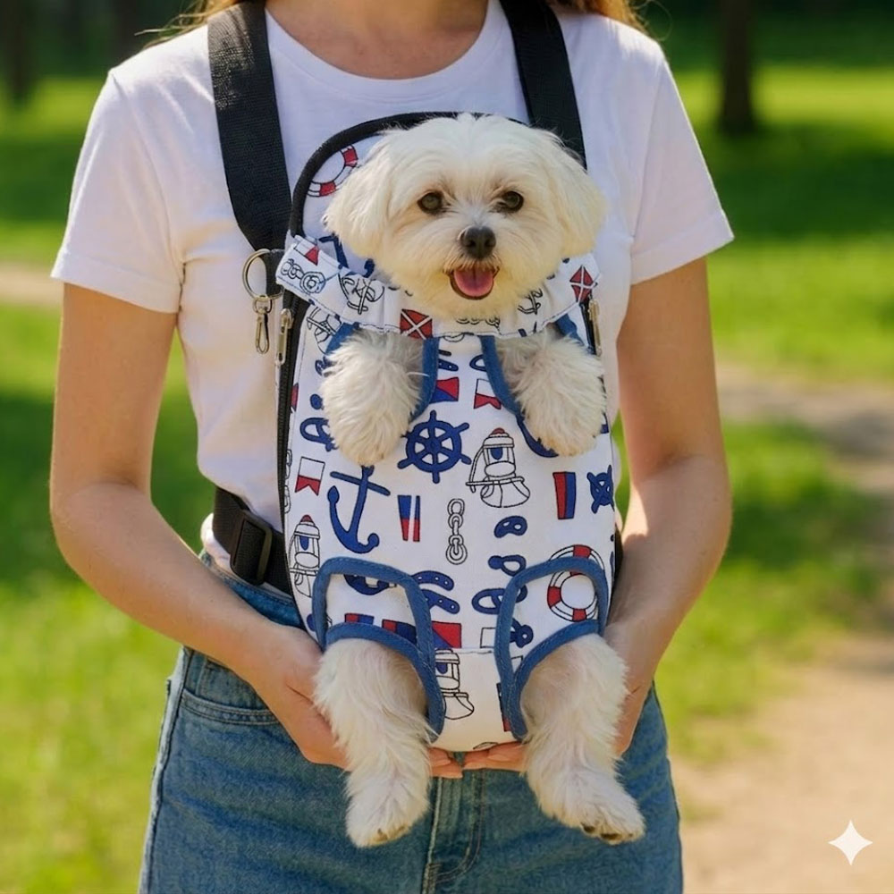 소형 강아지 고양이 산책 앞가슴 프론트 백팩 귀여운 반려견 블루 애견 앞가방 - 상품 이미지