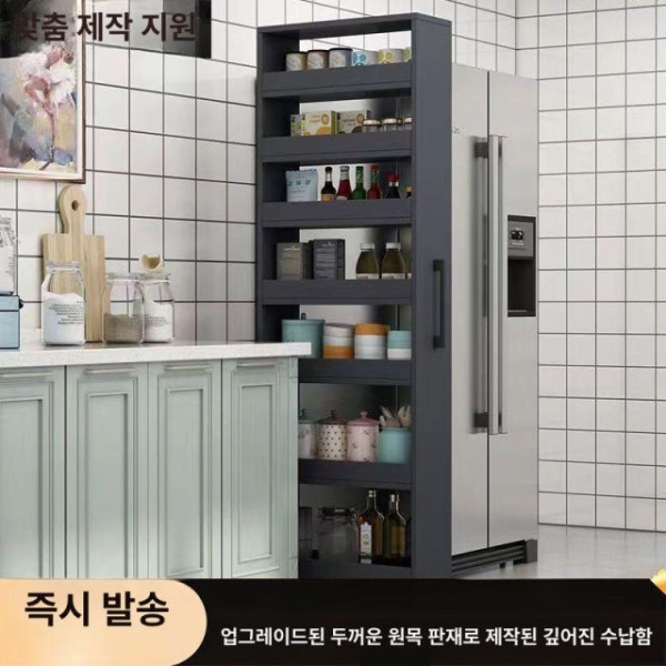 초슬림 스마트틈새 수납장 슬라이딩 주방 홈카페 세탁실 그릇장 이중문 15너비 55깊이 아이보리화이트 15너비 45깊이 아이보리화이트 - 상세 이미지 3