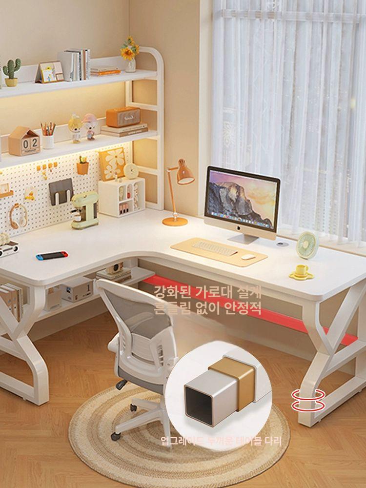 멀티테이블 학생 기억자 책상 심플 사무실 화이트 청무백 클리어화이트+화이트프레임 페그보드+책장 왼쪽 120x120x175cm - 상세 이미지 2
