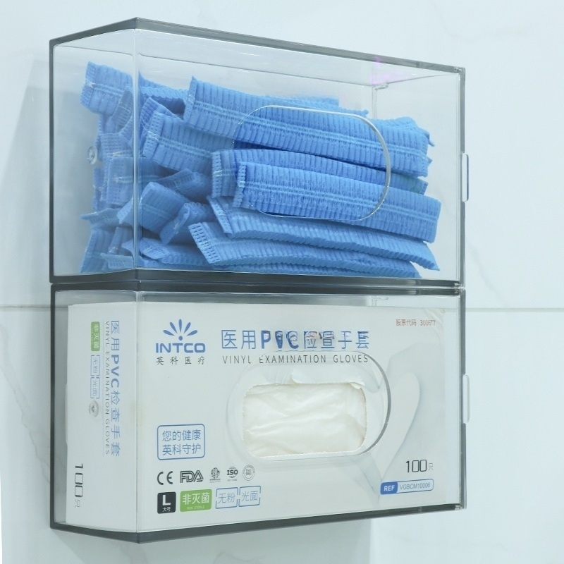 장갑 보관함 일회용 위생 크린팩 비닐장갑 핸드타올 리필 케이스 위생보관함 주방 병원 벽걸이 글러브 박스 1개+라벨 - 상품 이미지