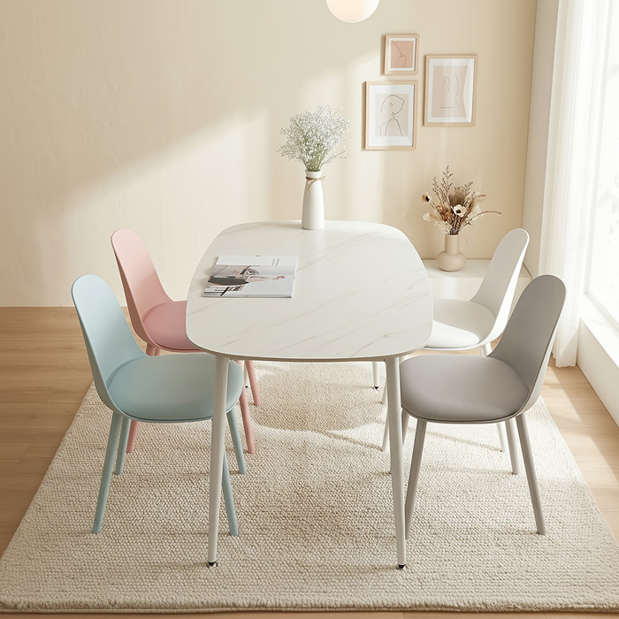 로벤 2인용 포세린 세라믹 식탁 세트 카페 반타원 800 식탁+의자2개