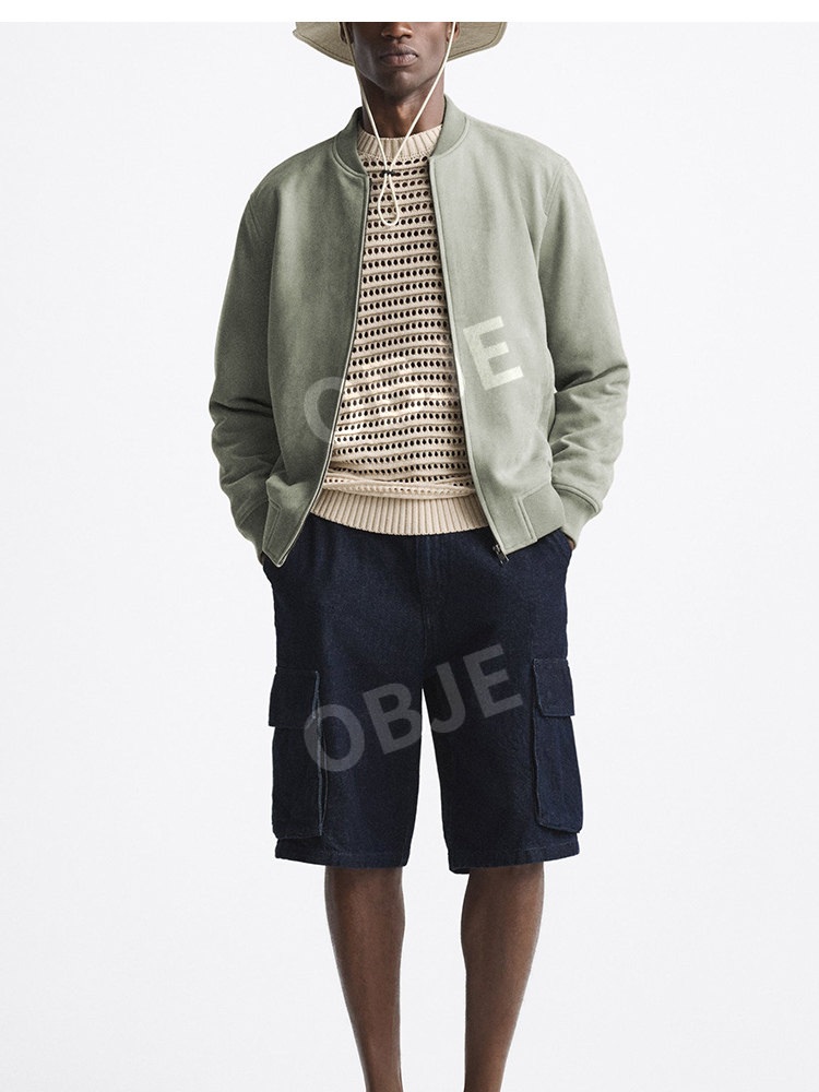 ZARA 남성 스웨이드 봄버 재킷 자라 캐주얼 점퍼 스탠드 칼라 블루종 - 상세 이미지 2