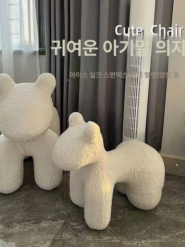 럭셔리 포니체어 양털 화이트 스툴 거실 조랑말 쇼파 메이크업 체어 왕홍 램스울 대형 - 상세 이미지 3