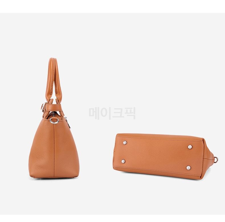 소가죽 여성 숄더백 토트백 탑핸들 핸드백 스크래치에 강한 고급가죽가방 대학생 직장인 외출용 이미지 6