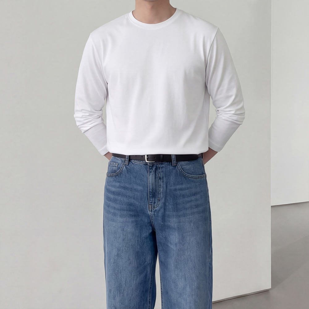 무지티 긴팔무지티 남자레이어드티 흰색면티