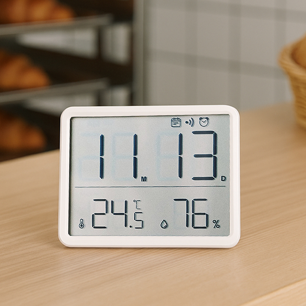 탁상 알람시계 건전지 벽걸이 무선 온습도계 LED 전자달력 2컬러