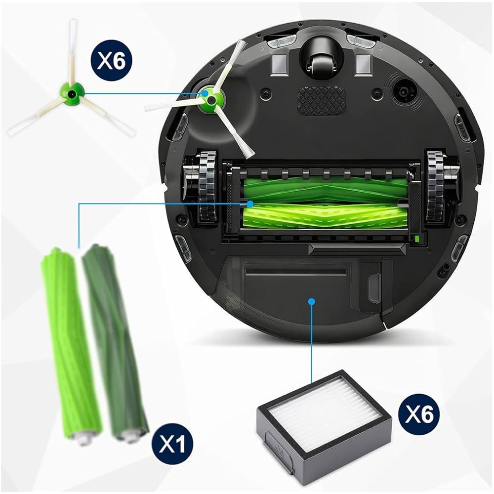 iRobot Roomba i7 i3 i4 j7 E5 E6 E7 i7+ 진공 청소기 액세서리, 6개의 헤파 필터, 사이드 브러시, 1세트 멀티 표면 고무 브러시와 호환되는 KEEPO - 상세 이미지 3
