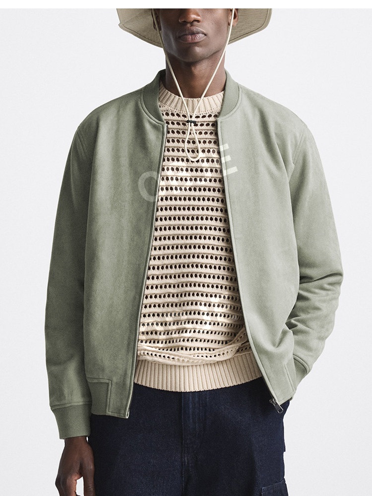 ZARA 남성 스웨이드 봄버 재킷 자라 캐주얼 점퍼 스탠드 칼라 블루종 - 상세 이미지 4