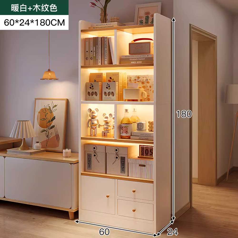 거실 수납장 선반장 높은 원목 키큰 조립식 다용도 서랍 1개  50x120cm - 웜 화이트 이미지 7