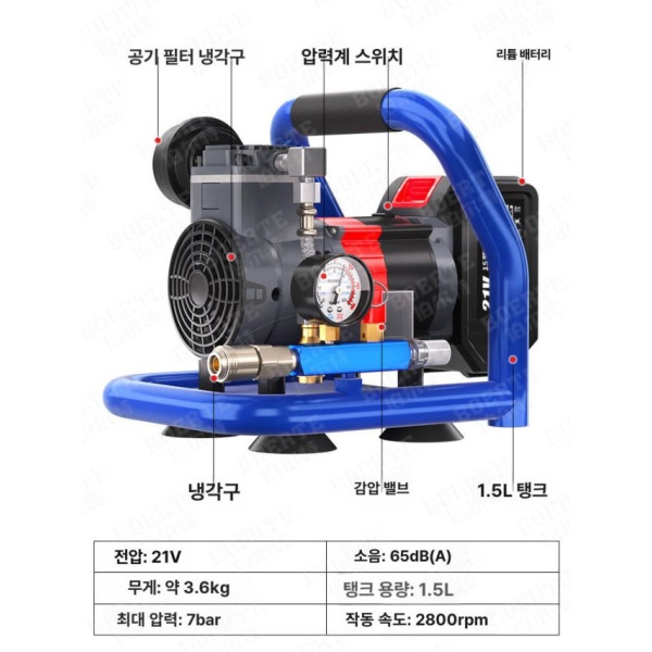최신 무선 팽창기 본체만 리튬 고압 구리 A3 1.5L 브러시리스 오일프리 콤프레샤 A3 1.5L 리튬 본체만 - 상세 이미지 5