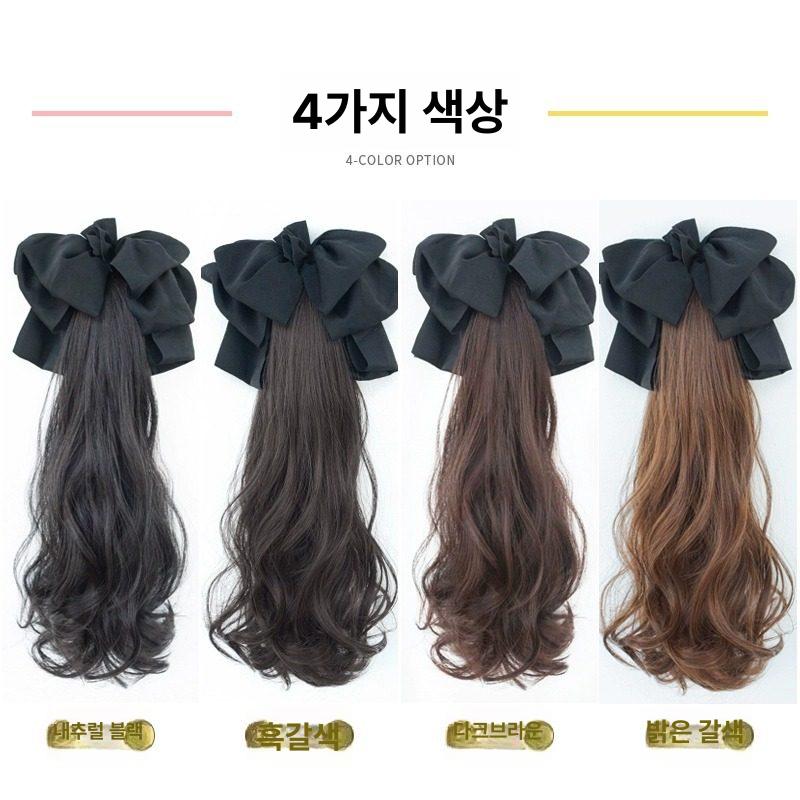 리본 핀 가발 집게 롱 웨이브 포니테일 블랙 쉬어 포니테일 - 내추럴 블랙 - 상세 이미지 5