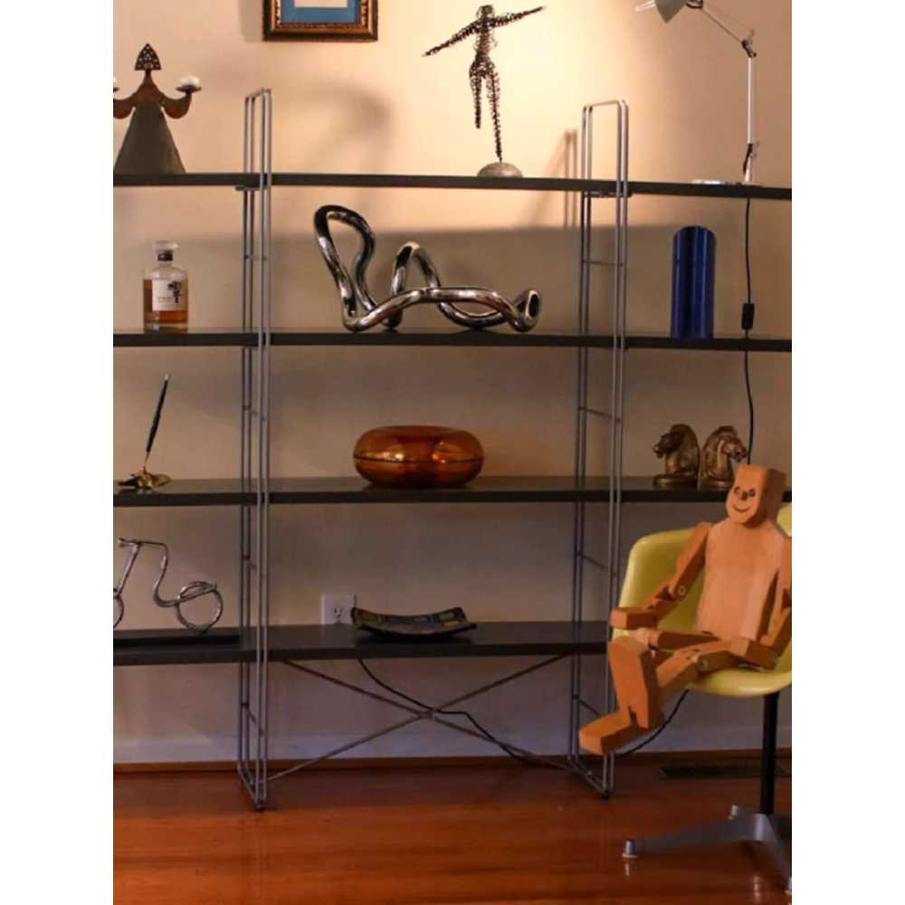 원목철제선반 북유럽 수납선반 조립 팬트리 카페 거실 내추럴+은색 스탠드 110x35x150cm - 상세 이미지 4