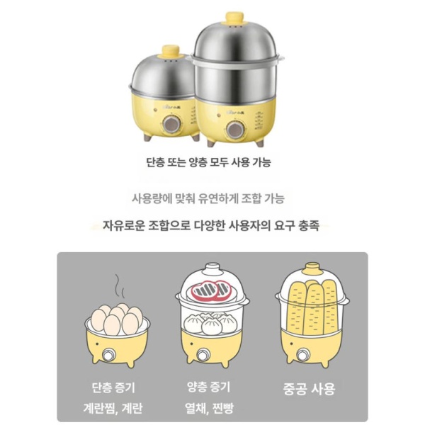 스마트 멀티 가정용 에그쿠커 옐로우 조리기 이중층 계란찜기 멀티쿠커 미포함 베이지옐로우 단층 - 상세 이미지 3