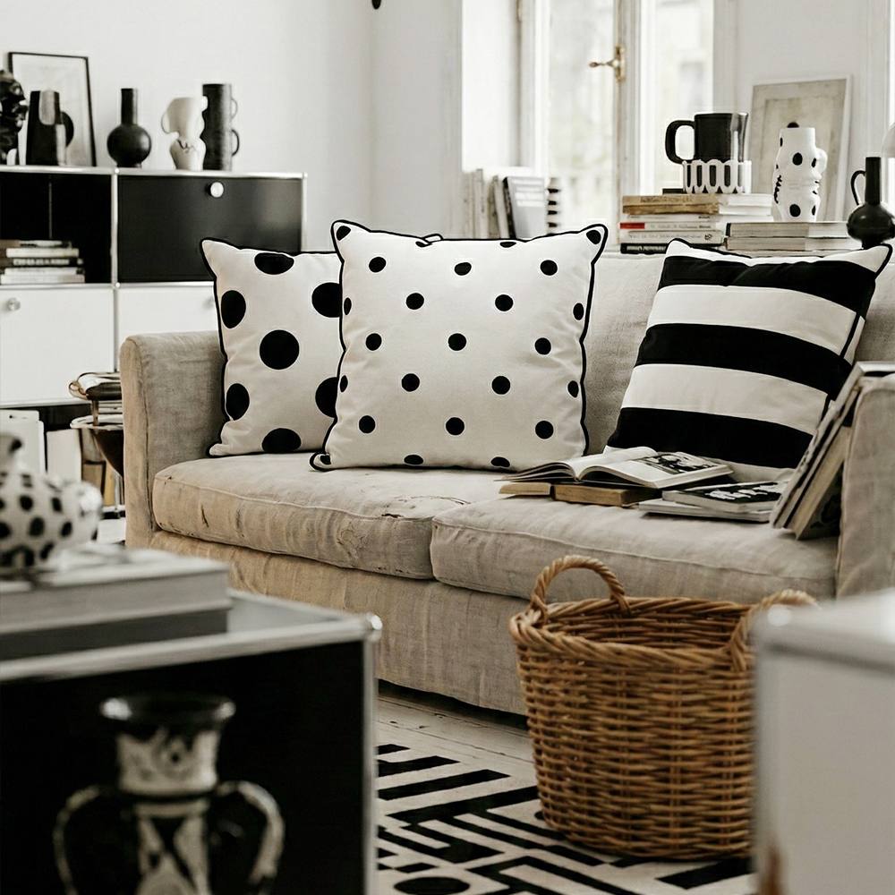 블랙앤화이트 벨벳 쇼파쿠션 북유럽 거실 쿠션커버 스타일K 01도트SW, 50x50cm