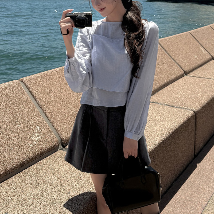 레이어드 뷔스티에 구김적은 블라우스 세트 - 상세 이미지 3