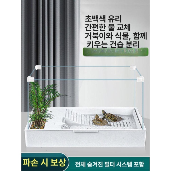 프리미엄 거북이 수조 은신처 대형 반수생 거북이용 파충류 중간형 초투명 유리 완전 세트 - 상세 이미지 2