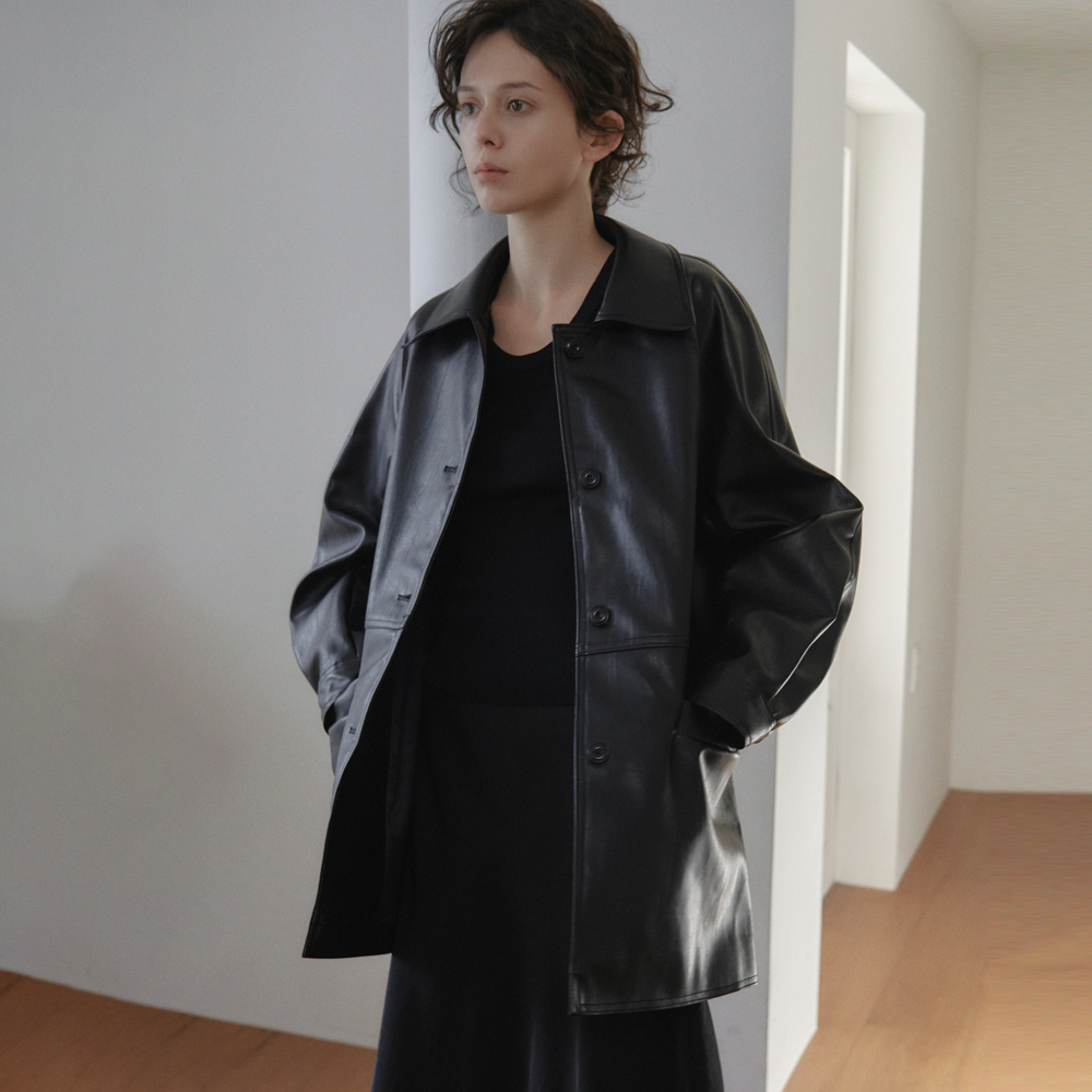 Vera Leather Half Coat_2Color - 상품 이미지