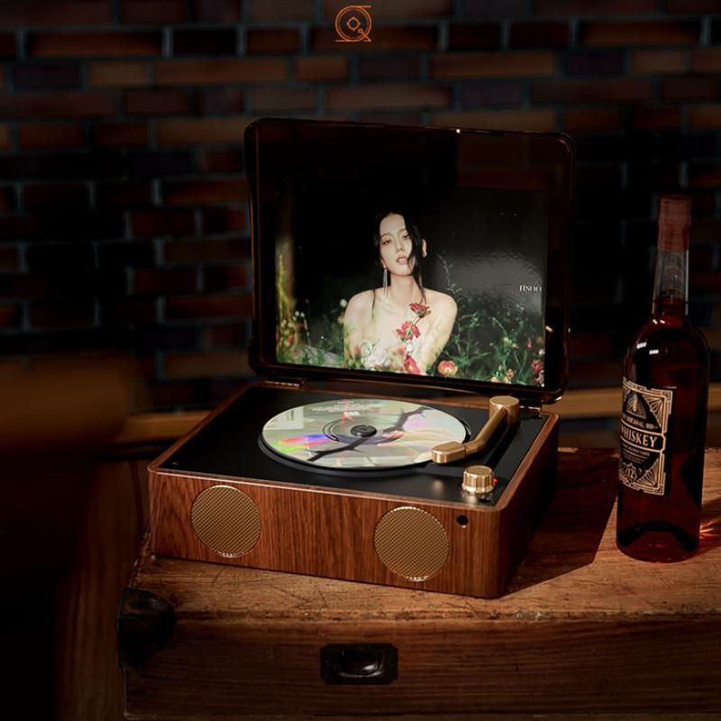 레트로 CD플레이어 씨디플레이어 블루투스 USB 헤드폰 듀얼스피커 브라운 - 상세 이미지 2