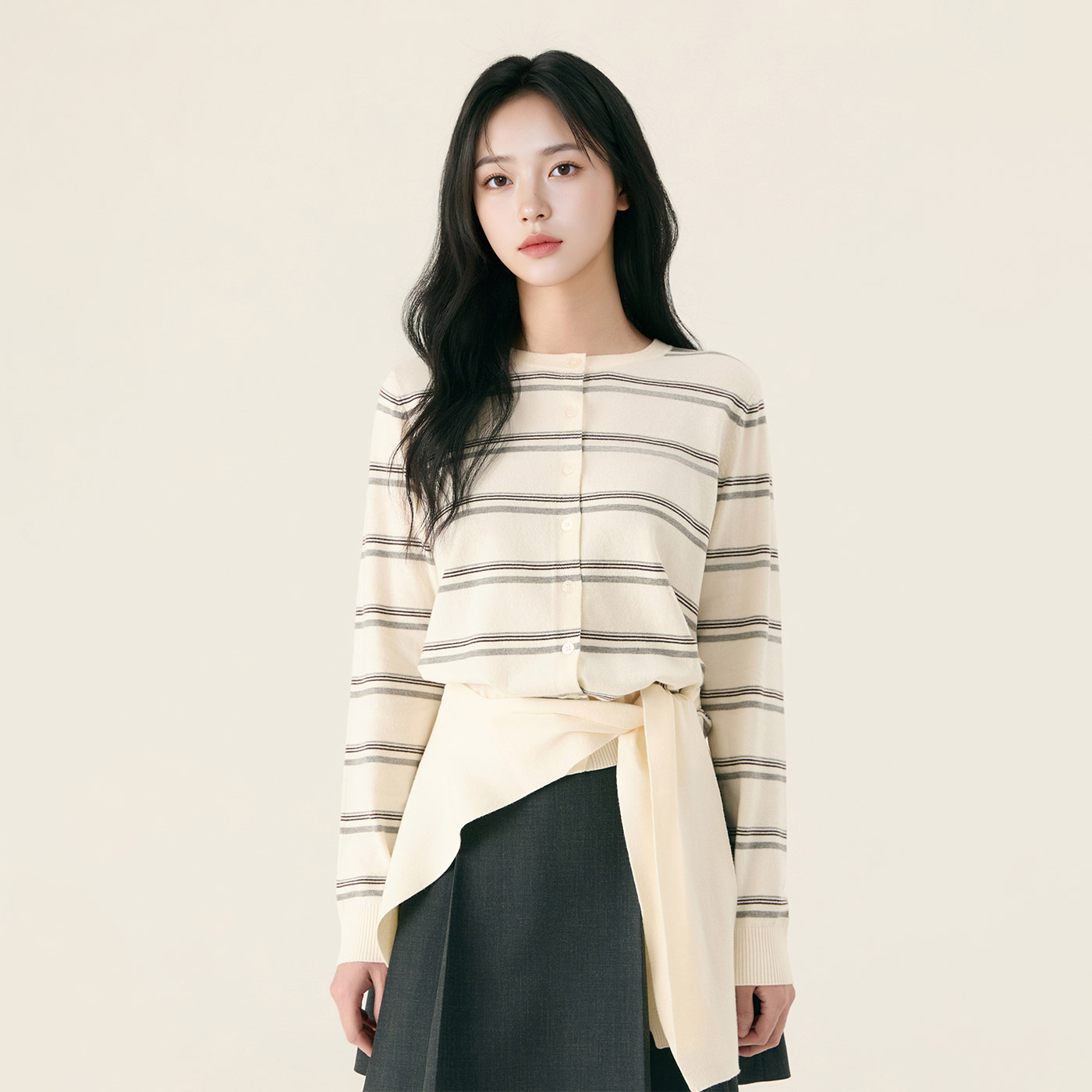 로엠 스트라이프 숄세트 가디건 RMCKG12R13 - 상품 이미지