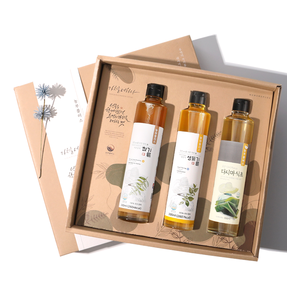 다시마간장 다시마식초 국산 저온압착 참기름 300ml 3병선물세트 농부플러스 - 상세 이미지 2