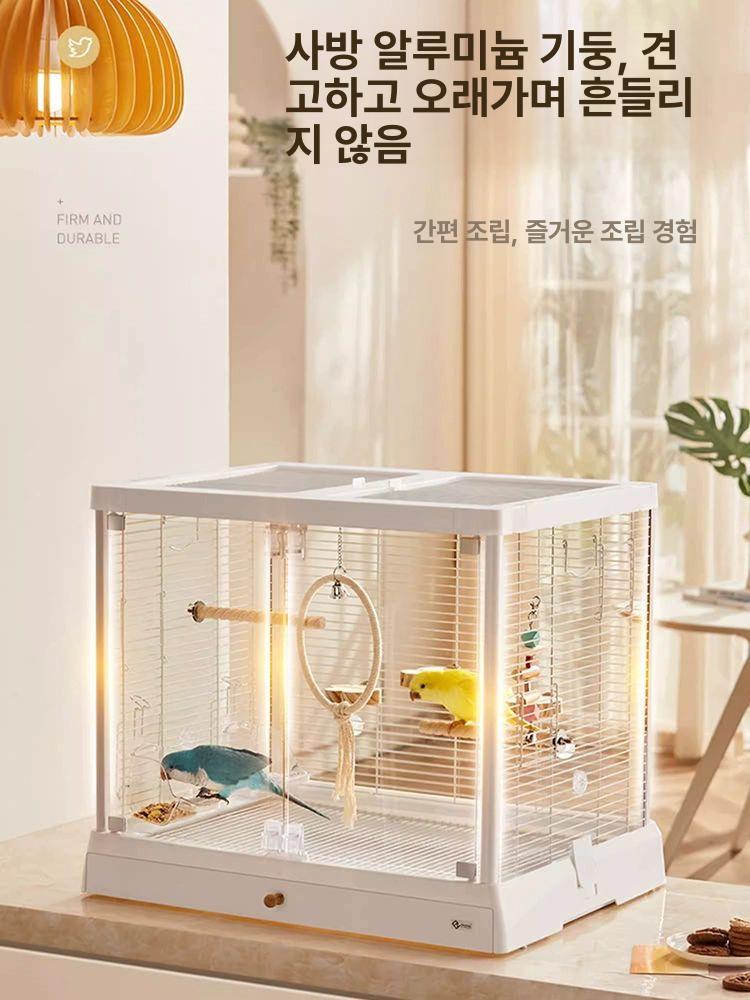 앵무새 아크릴 새장 날림장 케이지 놀이터 사육장 B6047 화이트 철망+슬라이드+중력 L - 상세 이미지 4