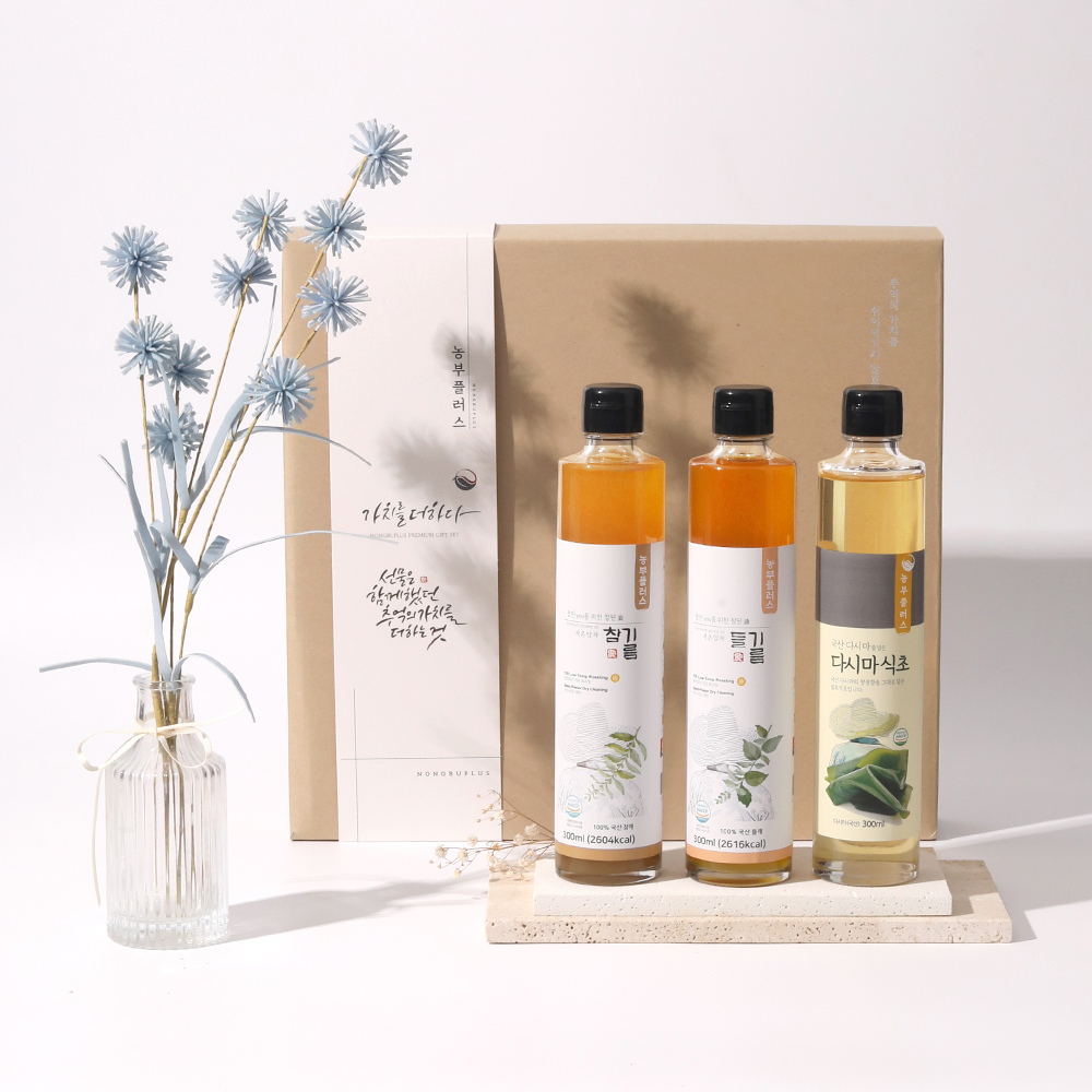 다시마간장 다시마식초 국산 저온압착 참기름 300ml 3병선물세트 농부플러스 - 상세 이미지 3
