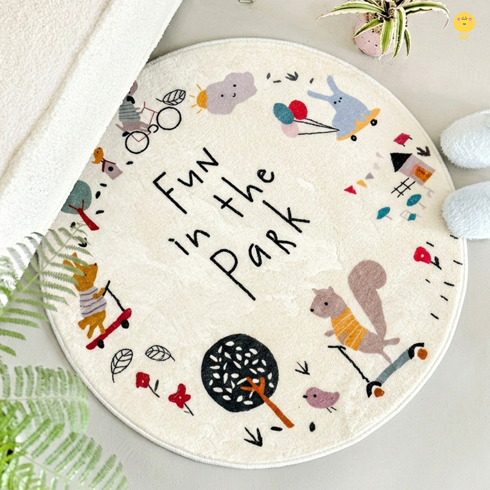 달떵 귀여운 플레이파크 원형 러그 침대 아기방 거실 카페트 매트 사계절 화이트, 60x60cm