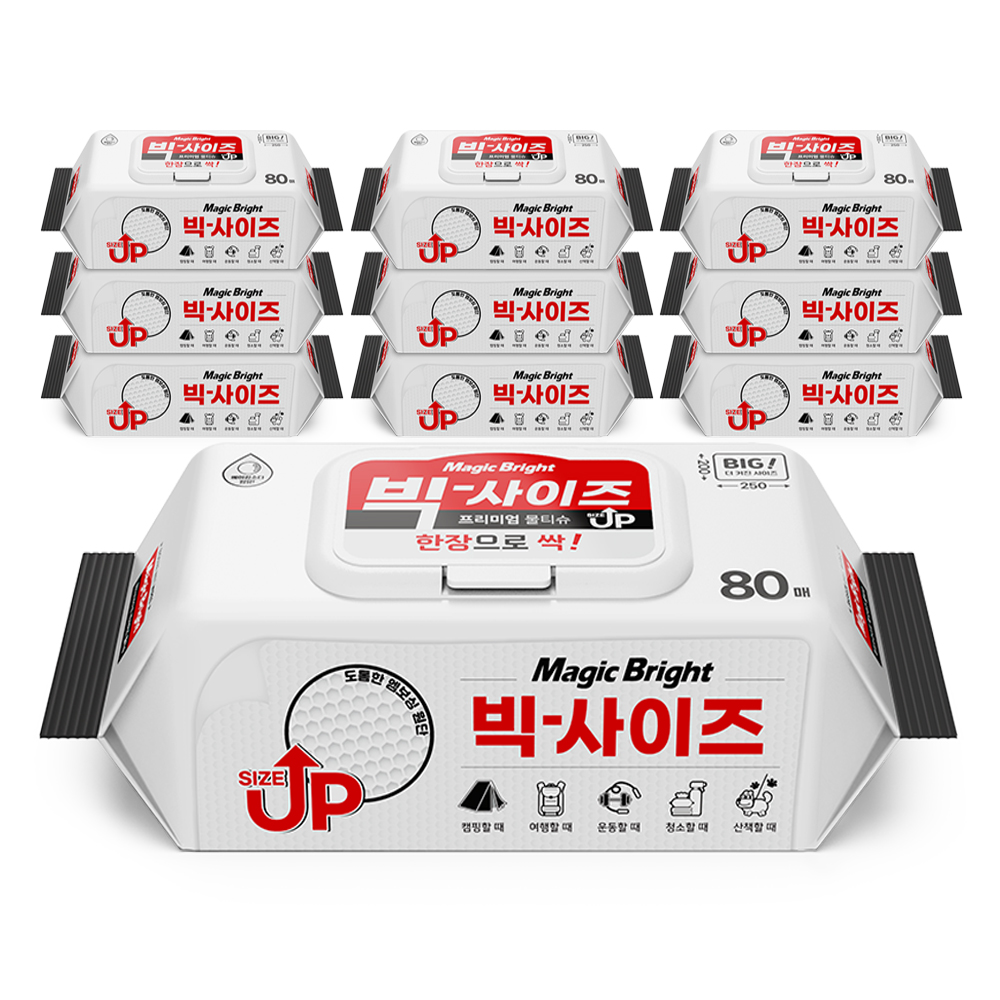 빅사이즈 물티슈 대형 도톰한 대용량 두꺼운 엠보싱 10팩 20팩 캡형 80매, 10개 상품 이미지