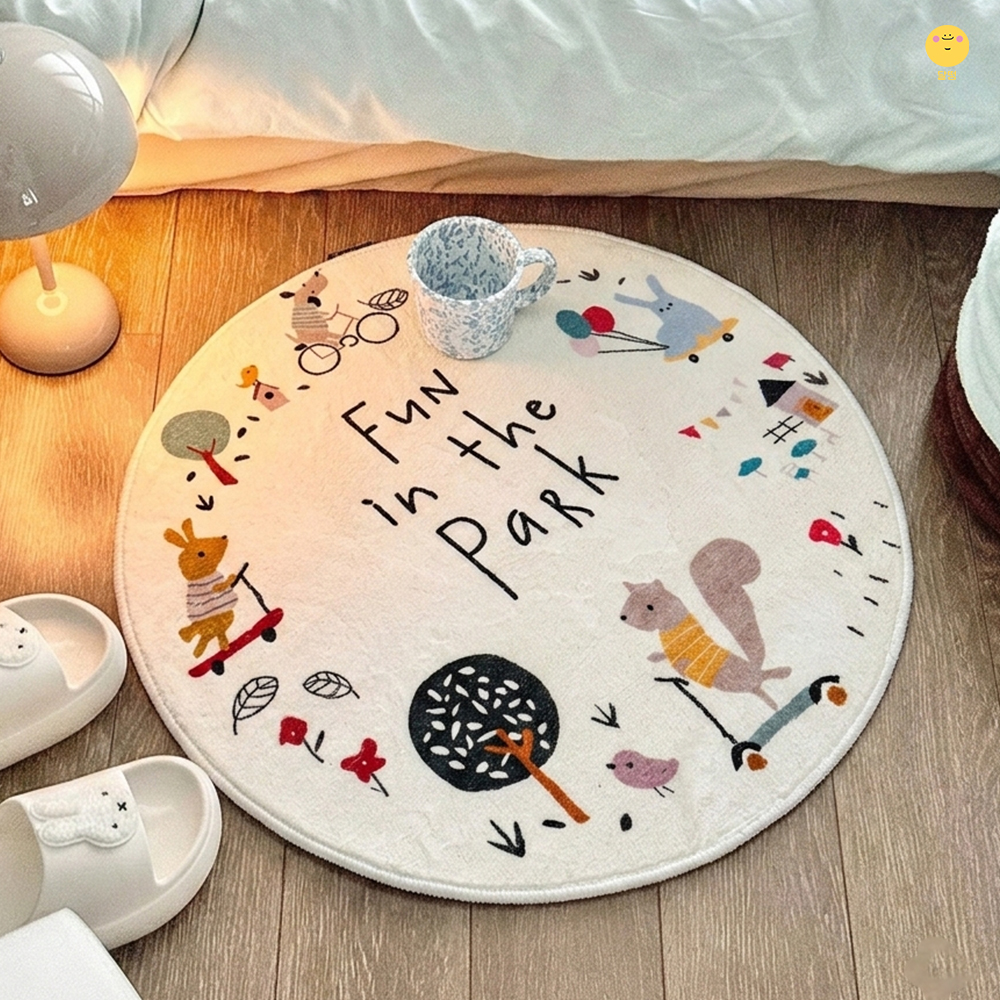 달떵 귀여운 플레이파크 원형 러그 침대 아기방 거실 카페트 매트 사계절 화이트, 60x60cm