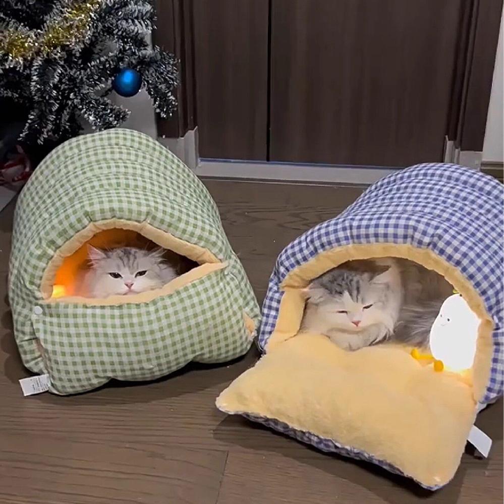 고양이 캣 하우스 동굴 강아지집 겨울 쿠션 보온 반밀폐 애견방석 - 상세 이미지 4