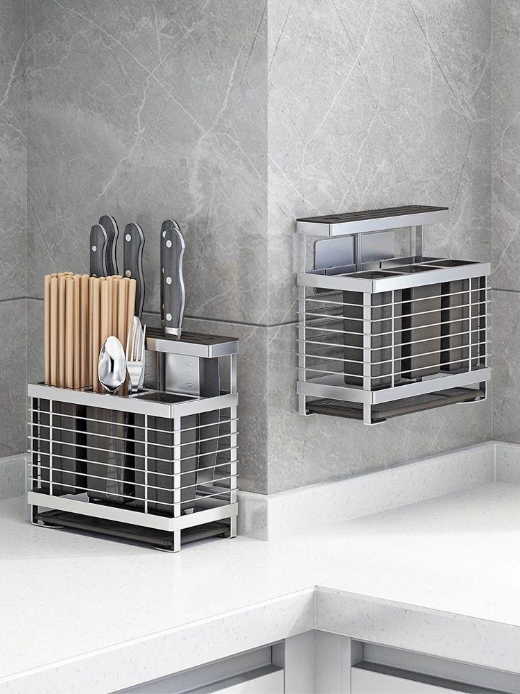 칼블럭 도마 거치대 수납통 304 정리대 수저 칼집 304 스테인리스 스틸 수납 선반 스타일B - 상세 이미지 2