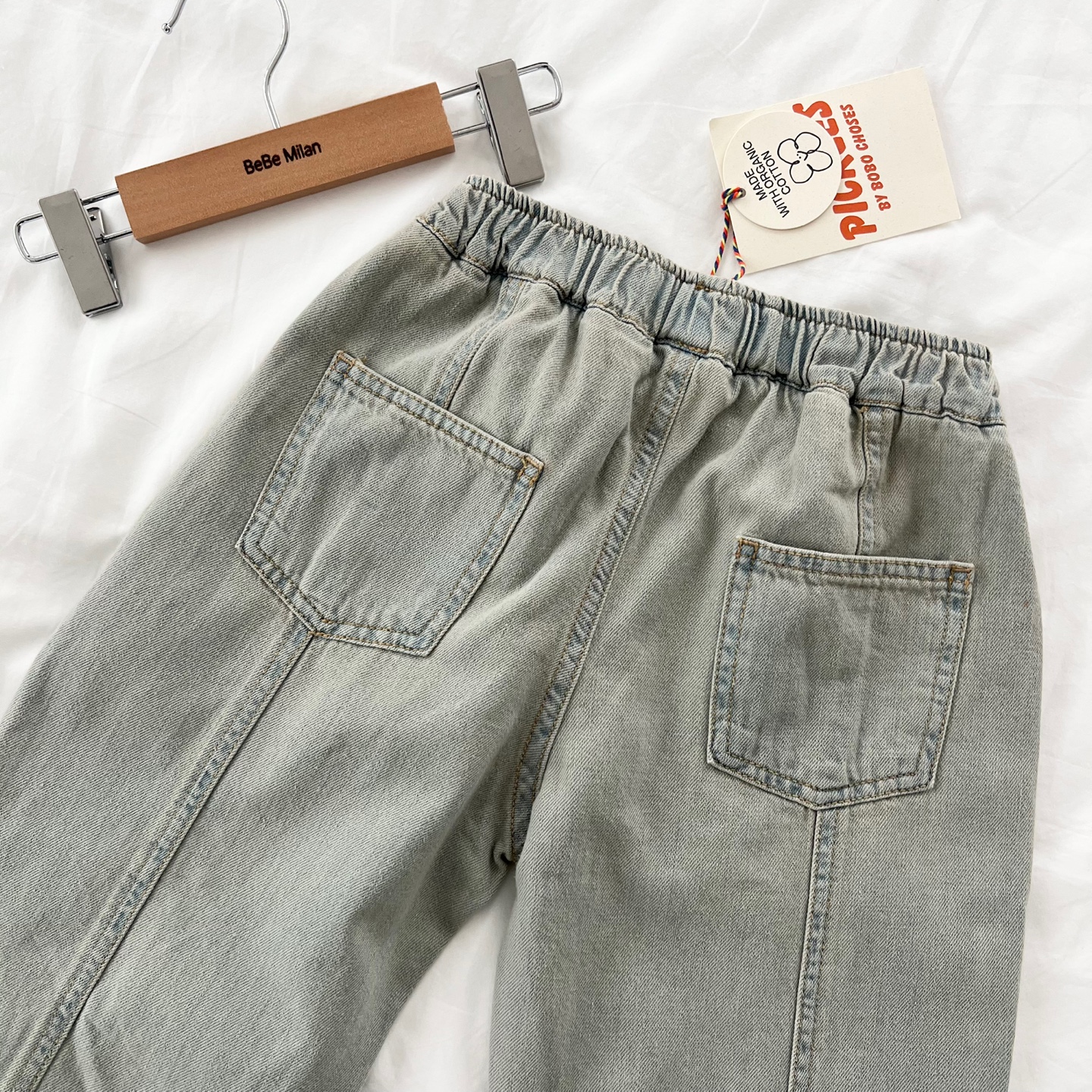 26SS 보보쇼즈 키즈 스퀘어 로고 데님 팬츠 블루 B126AC098 461 - 상세 이미지 5
