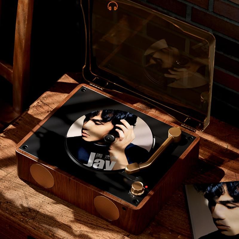 레트로 CD플레이어 씨디플레이어 블루투스 USB 헤드폰 듀얼스피커 브라운 - 상품 이미지