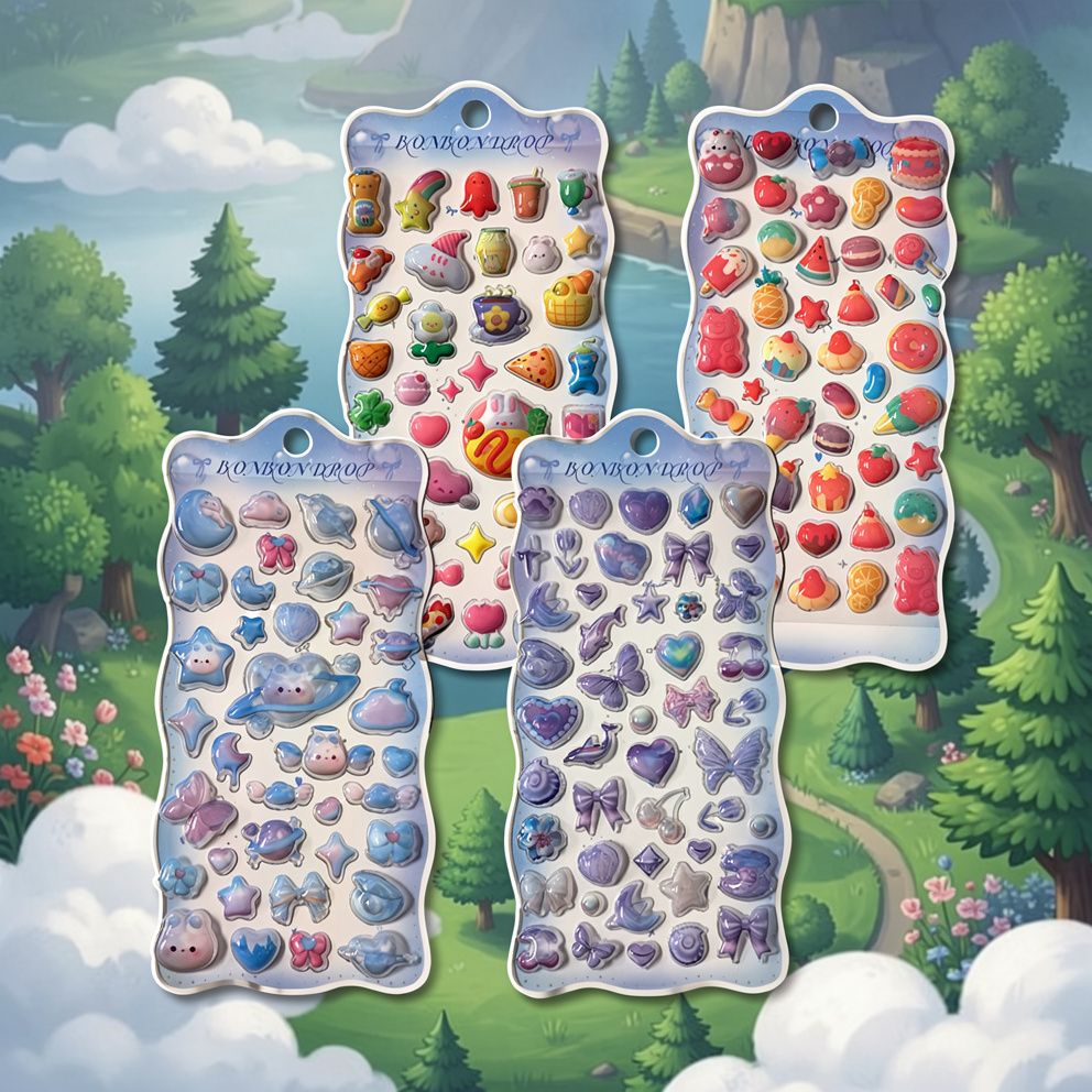 [4개 세트]봉봉 입체 드롭 스티커 귀여운캐릭터 하트 BON BON 3D 블록 캐릭터 - 상품 이미지