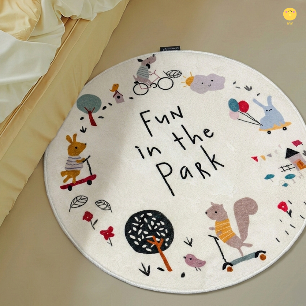달떵 귀여운 플레이파크 원형 러그 침대 아기방 거실 카페트 매트 사계절 화이트, 60x60cm