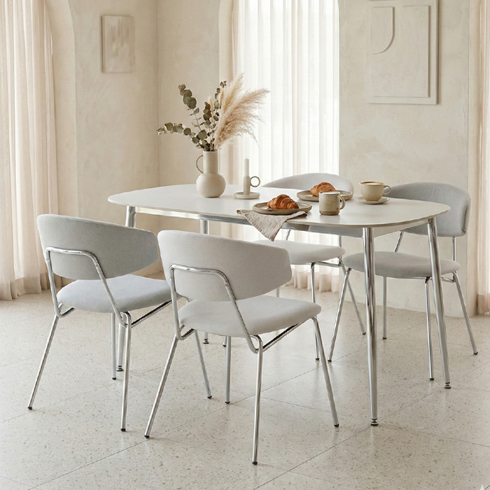 로벤 2인용 포세린 세라믹 식탁 세트 카페 반타원 800 식탁+의자2개