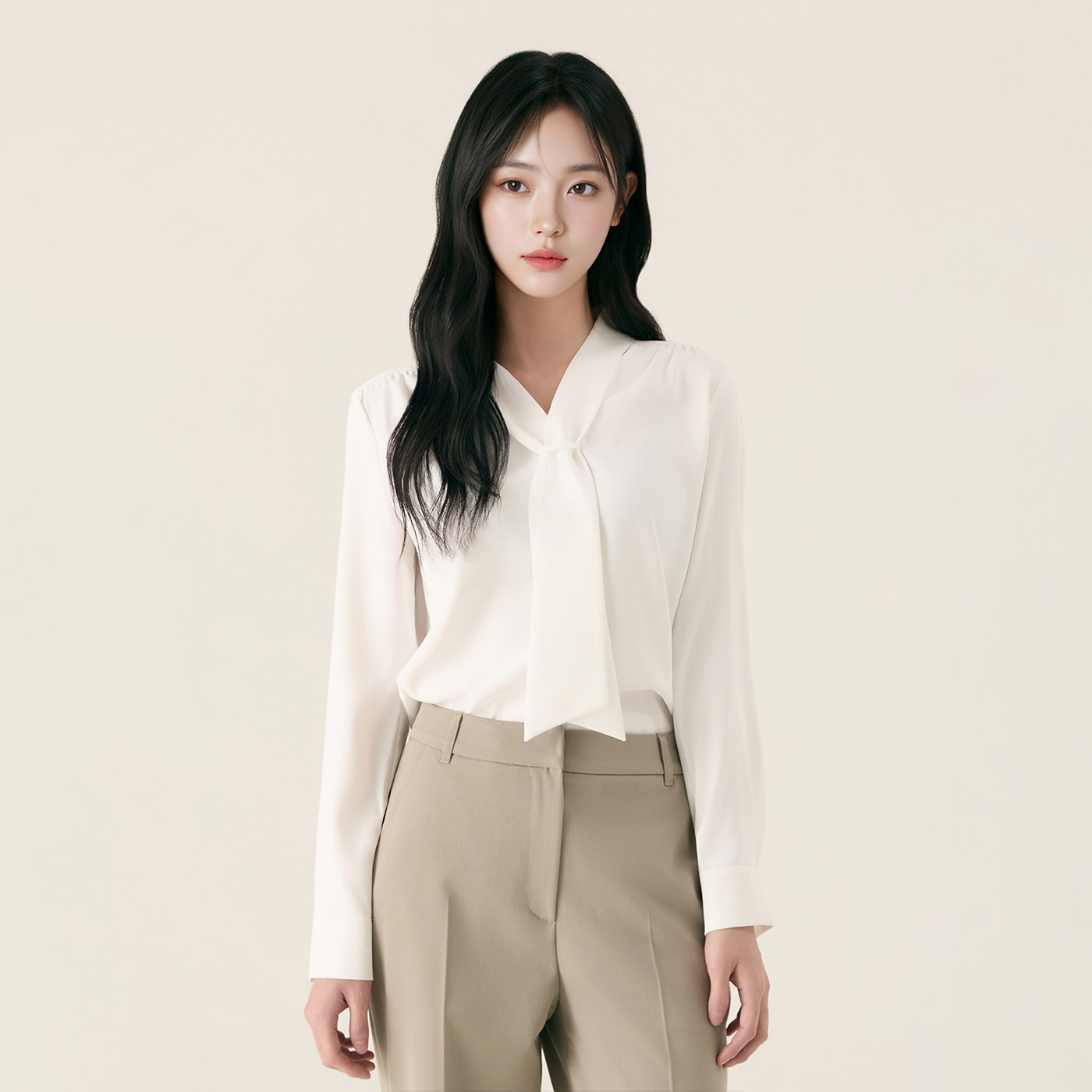 로엠 베이직 고정타이 블라우스 RMBLG12R03 - 상품 이미지