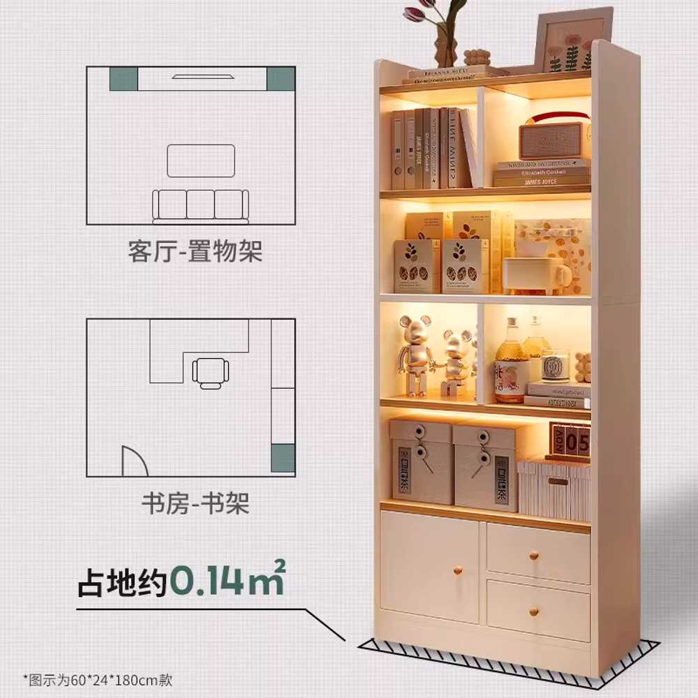 거실 수납장 선반장 높은 원목 키큰 조립식 다용도 서랍 1개  50x120cm - 웜 화이트 - 상세 이미지 2