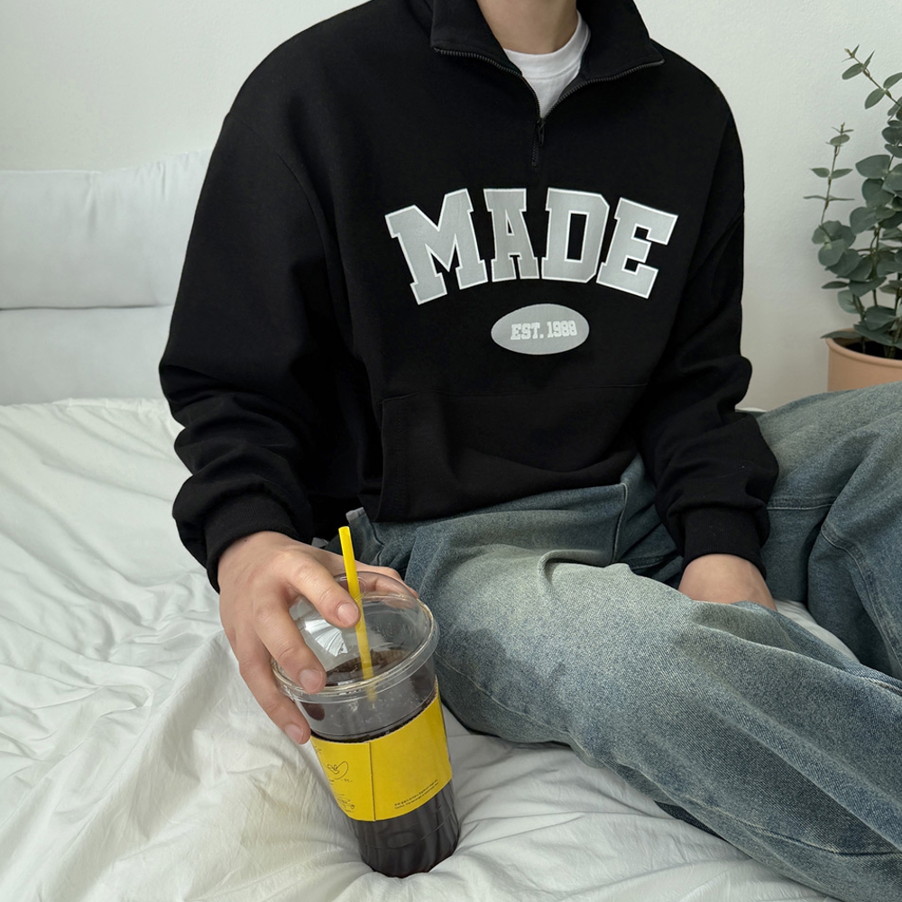남자 셰인 봄 가을 레터링 반집업 맨투맨 이미지 7