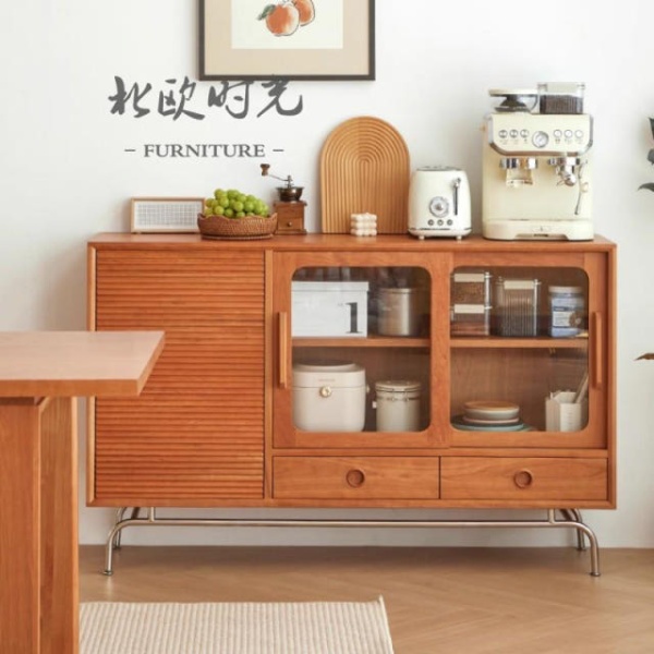 프리미엄 파인우드 원목 주방 그릇장 홈카페 찬장 캐비닛 서랍 120cm 레인보우 양문 120cm 파인우드 레인보우 양문 - 상세 이미지 5