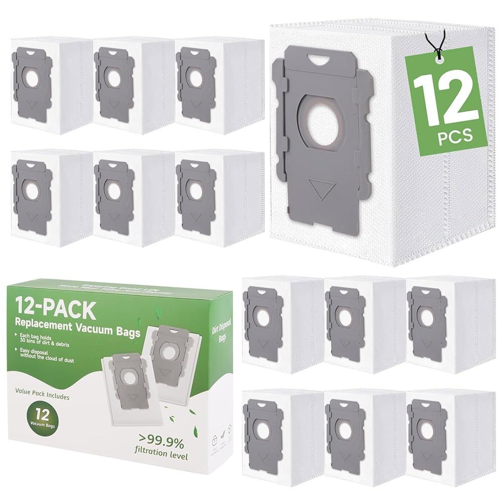 12 Pk 교체 부품 진공 봉투, 아이로봇 룸바 j7 i3 i7 i9 i4 i8 i6 i3+ i6+ i7+ s9+ 플러스, 먼지 처리 일회용 필터 콤보 액세서리와 호환됩니다 - 상품 이미지