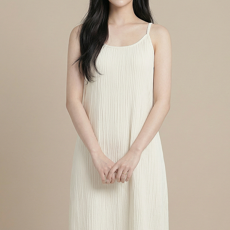 1+1 하객룩 플리츠 주름 원피스 반팔 민소매 롱원피스 A라인 데일리룩 - 상세 이미지 4