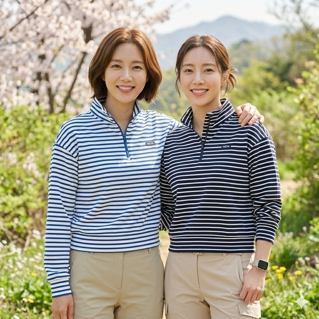 네파 여성 봄 아웃도어 라이프스타일 스트라이프 레귤러핏 등산 티셔츠 - 상세 이미지 4