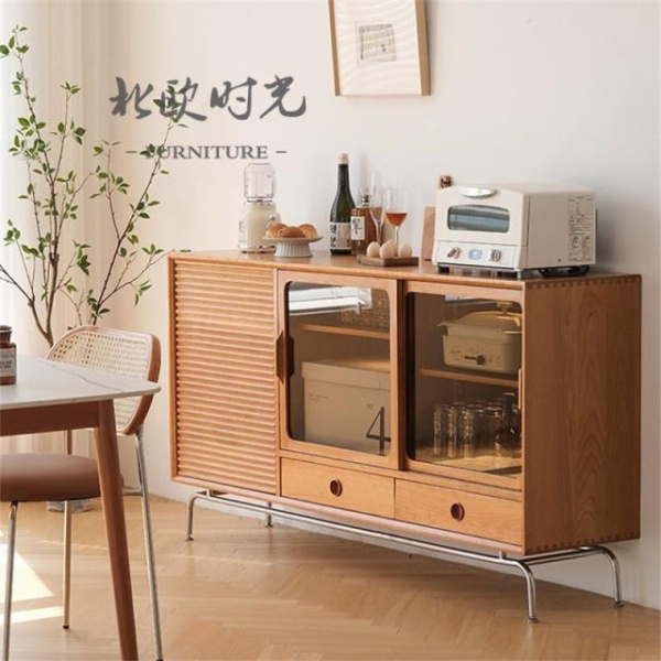 프리미엄 파인우드 원목 주방 그릇장 홈카페 찬장 캐비닛 서랍 120cm 레인보우 양문 120cm 파인우드 레인보우 양문 - 상세 이미지 2