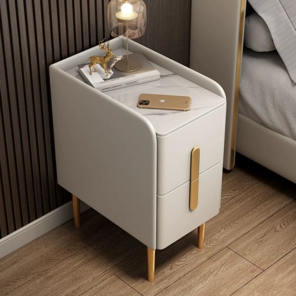 스마트 침대옆 무선충전 서랍장 USB 충전 트임 베이지화이트 선반 완제품 조립 완료 25x40x48cm 스톤 파이버보드 베이지화이트 + 스톤 파이버보드 완제품 25x40x48cm - 상세 이미지 2