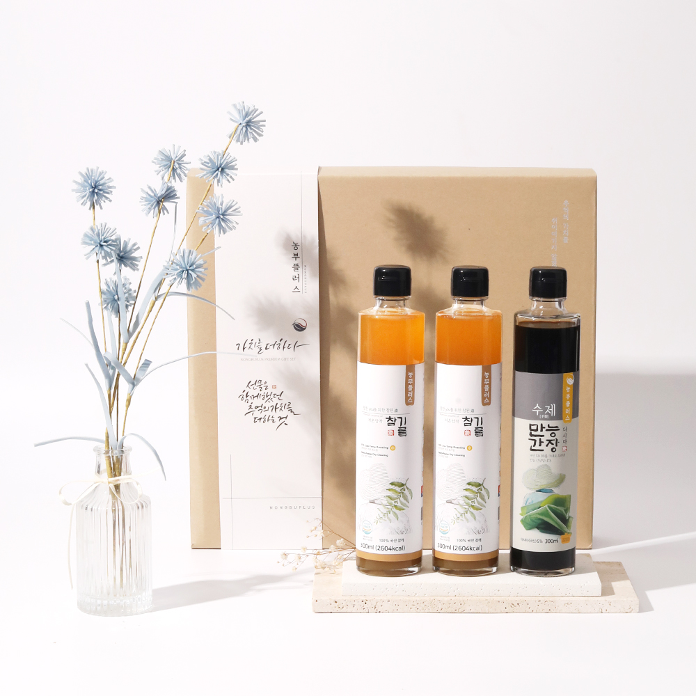 다시마간장 국산 저온압착참기름 저온압착들기름 300ml 3병선물세트 농부플러스 - 상세 이미지 3