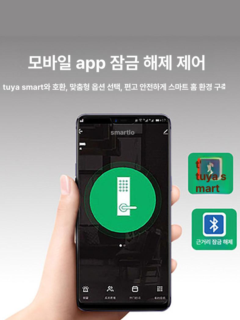 손잡이도어락 방문 지문 실내 잠금장치 목문형 블랙 Tuya 블루투스+지문+비밀번호+키 - 상세 이미지 3