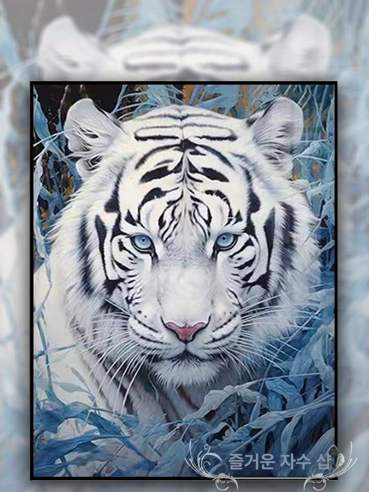 파란 눈동자 백호 보석십자수 DIY 십자수 50x65cm 중간 격자 3줄 - 상세 이미지 2