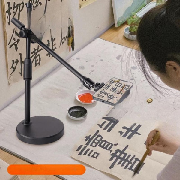 프리미엄 스마트폰 탁상 거치대 셀프 촬영 회전형 항공샷 탑뷰 무게추 텔레스코픽 데스크탑 심플 16cm 링 라이트 - 상품 이미지